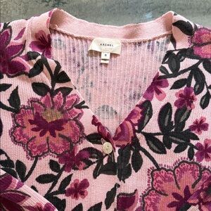 Anthropologie Pink Floral Cardigan